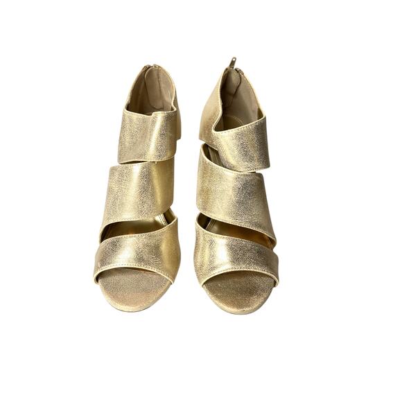 FIONI Gold Slip On Back Zip Sandal Heels Size 11 - Picture 2 of 9